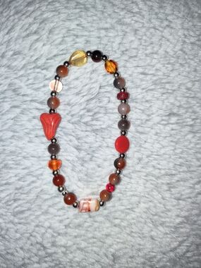 Handcrafted Multicolor Glass Bead Bracelet - Red & Amber Tones